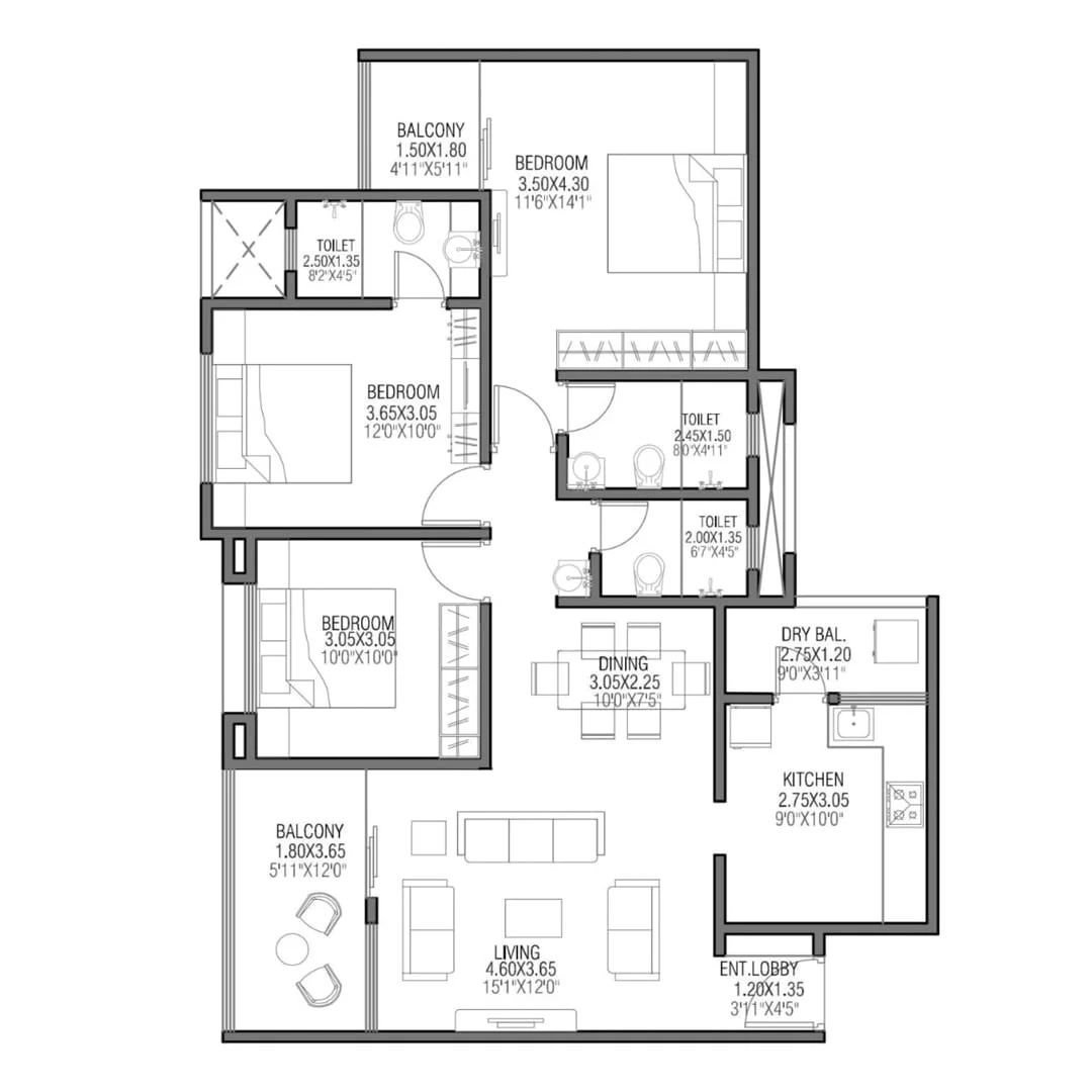 Silver Meteor Tathawade 2.5 BHK Floor Plan