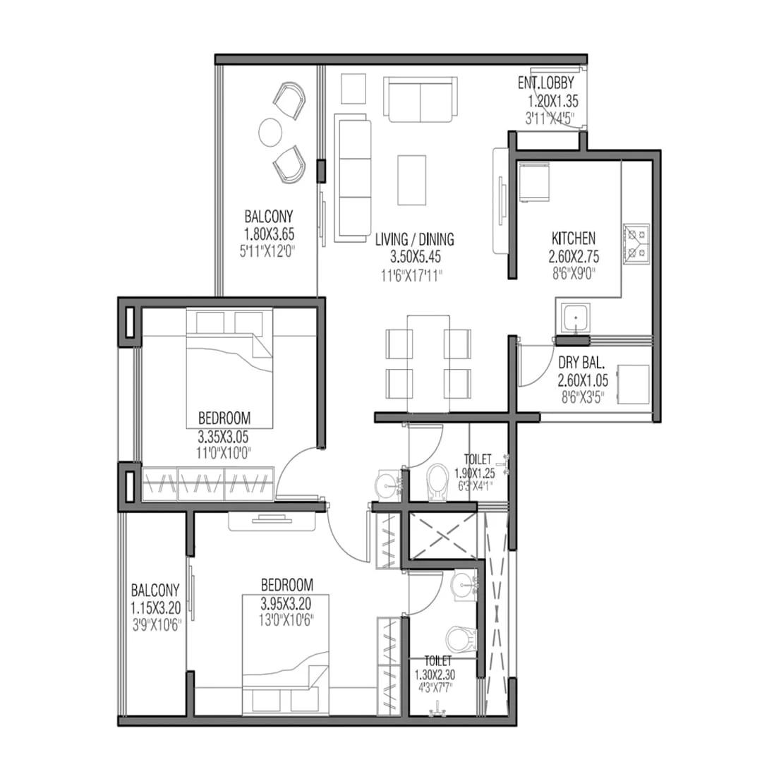 Silver Meteor Tathawade 2 BHK Floor Plan