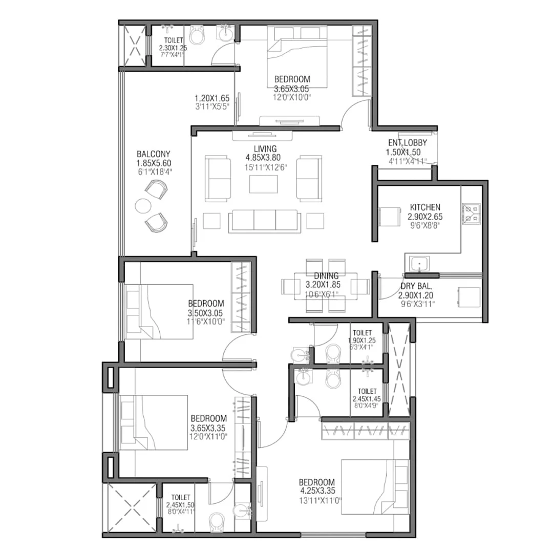 Silver Meteor Tathawade 4 BHK Floor Plan